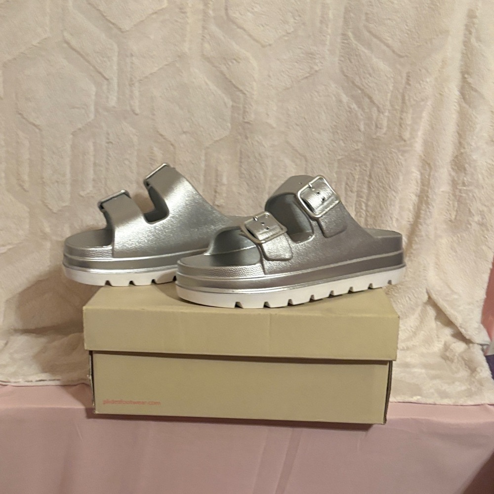 Silver Double Strap Sandals